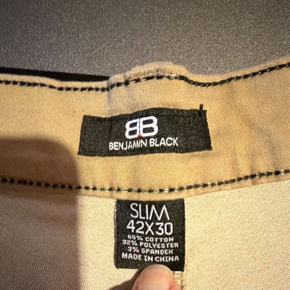 Benjamin Black Men's Slim Fit Beige Chino Pants 42W Stretch Twill Flat Front